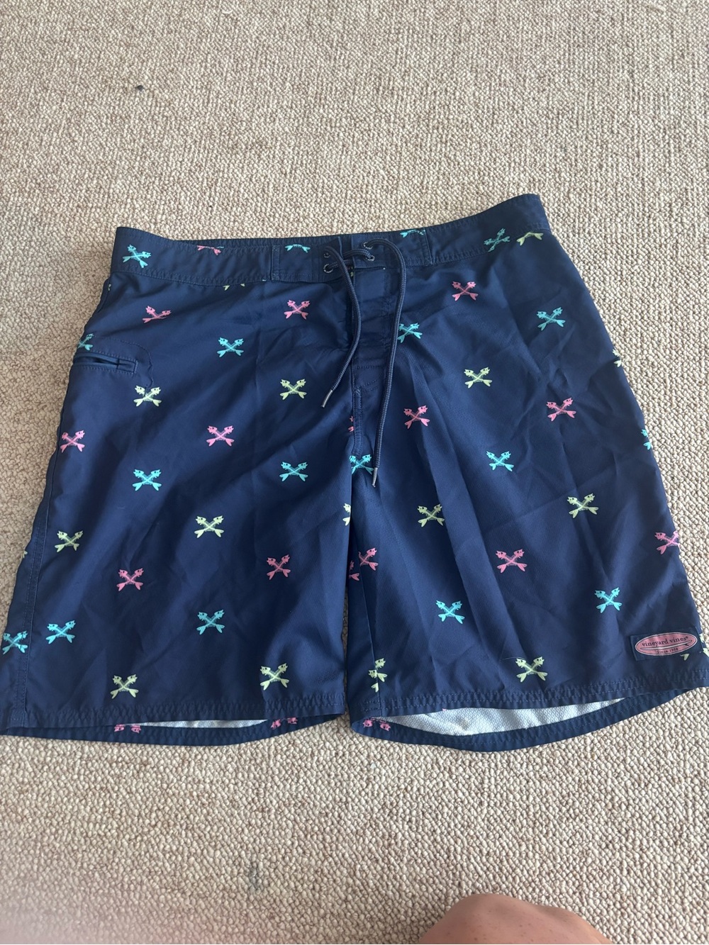 Navy Multicolor Crossbones Swim Trunks